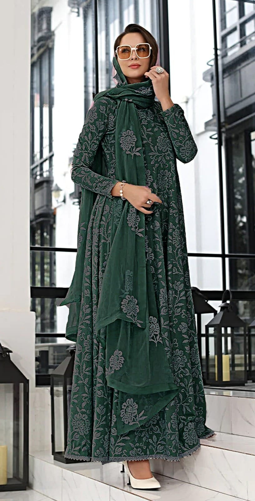 Luxe Floral Lawn Long Frock & Dupatta (un-stitched)