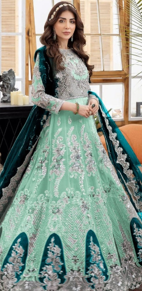 Luxury Net Embellished Maxi Suit (Unstitched)
