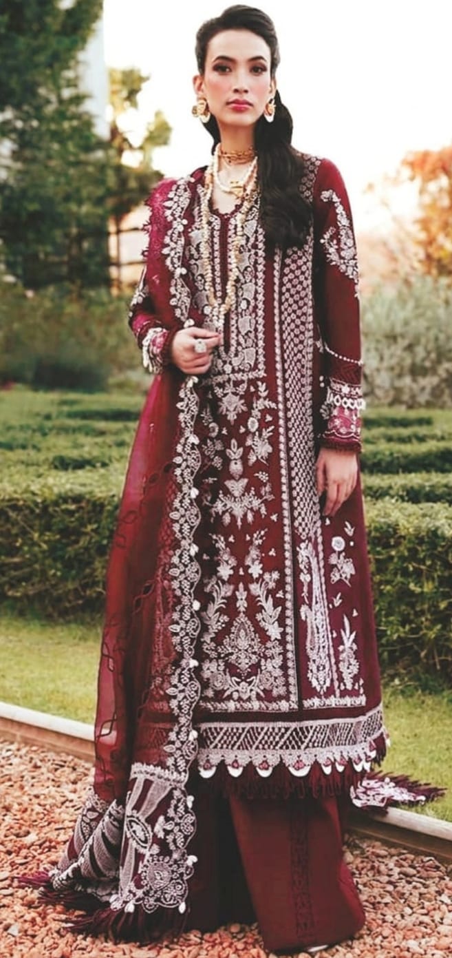 Embroidered 3-Piece Lawn Suit with Cotton Net Dupatta (un-stitched)