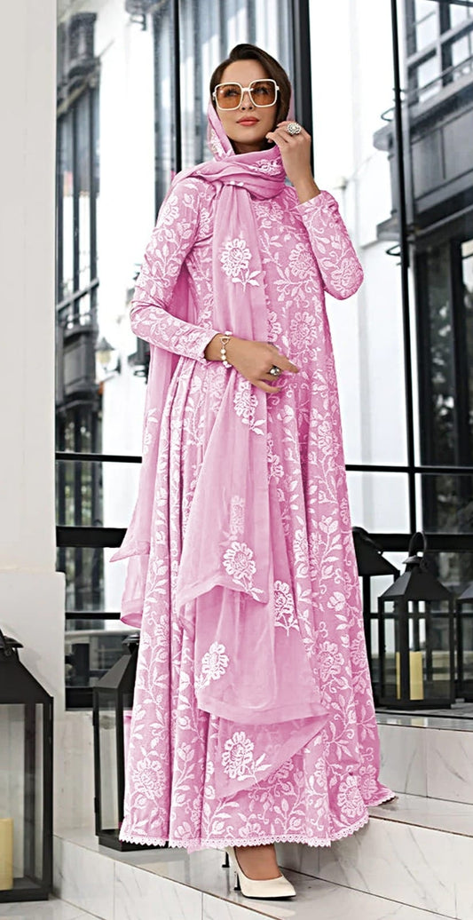 Luxe Floral Lawn Long Frock & Dupatta (un-stitched)